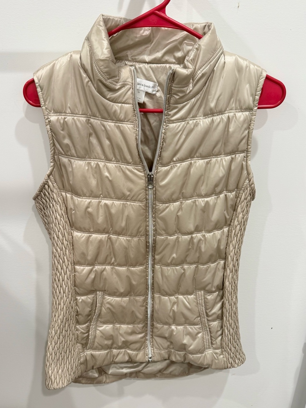 Christopher & Banks Quilted Sleeveless Puffer Vest - Beige/Gold